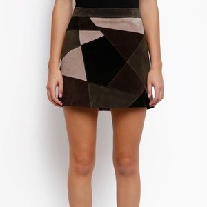 Green Real Suede Asymmetric Patch Mini Skirt